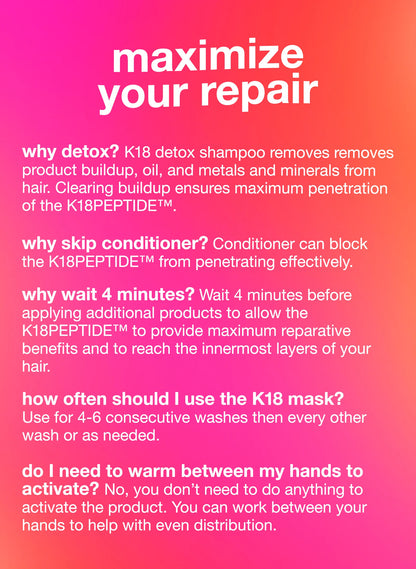 K18 Leave-In Molecular Hair Mask, Repairs Dry or Damaged Hair, Reverse Hair Damage from Bleach, Color, Chemical Services & Heat